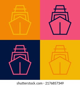 Pop art line Yacht sailboat or sailing ship icon isolated on color background. Sail boat marine cruise travel.  Vector