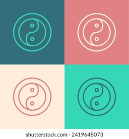 Pop art line Yin Yang symbol of harmony and balance icon isolated on color background.  Vector