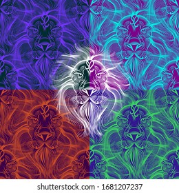 León de arte pop. patrón transparente del vector lineal