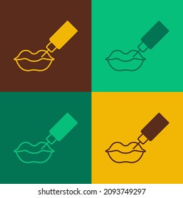 Pop Art Lip Augmentation Symbol einzeln auf Farbhintergrund. Injektion von Hyaluronsäure-Lippen. Verschmutzen Sie Plastik.  Vektorgrafik