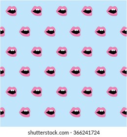 Pop art lips background open mouth with teeth