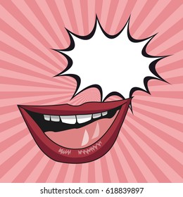 pop art lips bubble pink stripes background