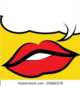 Pop art lips - bubble. Vector Illustration.
