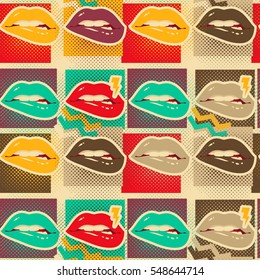 Pop Art Lips Copies Seamless Pattern Retro Style Art Print