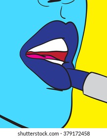 Pop art lips and lipstick. Vector Illustration