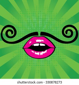 Pop art lips with Mustache. vector illustration.