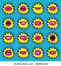 Pop Art lips set. Vector EPS8 illustration.
