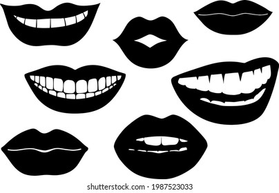 Pop- art lips silhouettes. Retro clip art on white background