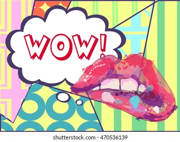 Pop art lips with speech bubble.