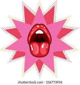 Pop Art Lips and tongue Vector