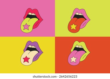 Pop Art Lips and Tongues Vibrant Colors, Bold Designs, and Starry Style
