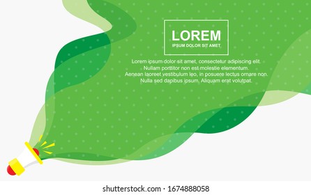 Pop-Art, flüssiger Hintergrund, grüner Leerraum und Lautsprecher