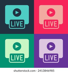 Pop art Live streaming online videogame play icon isolated on color background.  Vector
