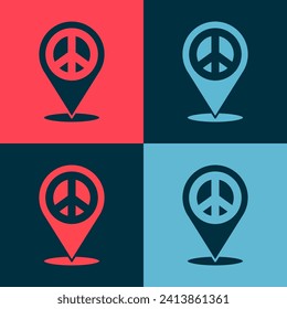 Pop art Location peace icon isolated on color background. Hippie symbol of peace.  Vector