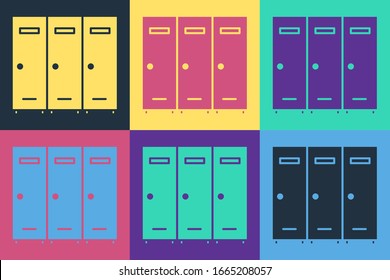 Pop art Locker or changing room for hockey, football, basketball team or workers icon isolated on color background.  Vector Illustration