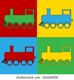 Pop art locomotive symbol icons. Vector illustration.