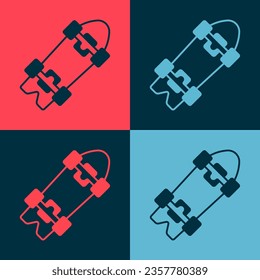 Pop art Longboard or skateboard cruiser icon isolated on color background. Extreme sport. Sport equipment.  Vector