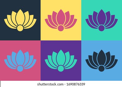 Pop art Lotus flower icon isolated on color background.  Vector Illustration