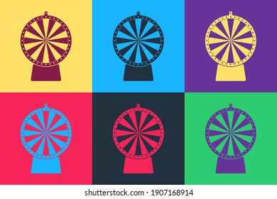 Pop Art Lucky Wheel Icon Isolated On Color Background. Vector.