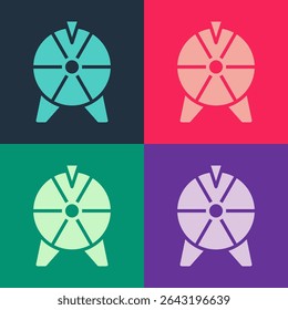 Pop art Lucky wheel icon isolated on color background.  Vector