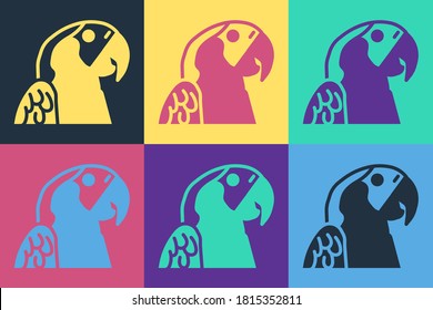 Pop art Macaw parrot bird animal icon isolated on color background. Animal symbol.  Vector