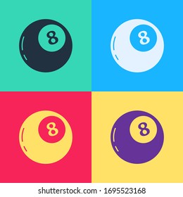 Pop art Magic bola de predicciones para el icono de toma de decisiones aislado en el fondo del color. Balón de cristal. Ilustración vectorial