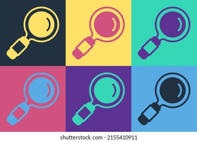 Pop art Magnifying glass icon isolated on color background. Search, focus, zoom, business symbol.  Vector