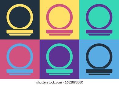 Pop art Makeup powder with mirror icon isolated on color background.  Vector Illustration