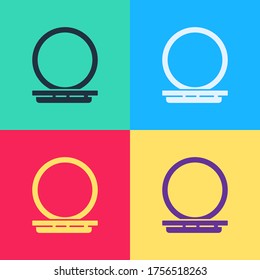 Pop art Makeup powder with mirror icon isolated on color background. 8 March. International Happy Women Day.  Vector Illustration