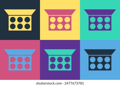 Pop art Makeup powder with mirror icon isolated on color background.  Vector