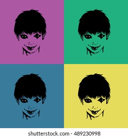 Pop art male face with creepy expression vector outline - Shutterstock ID 489230998