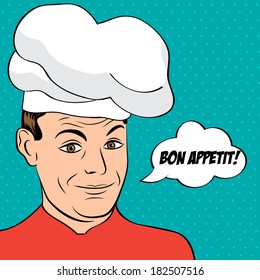 pop art man in cooker uniform , vector illustration