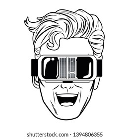 Pop art man face with virtual reality glasses