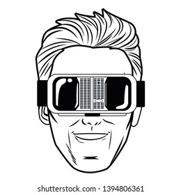 Pop art man face with virtual reality glasses