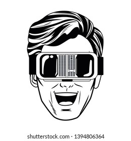 Pop art man face with virtual reality glasses