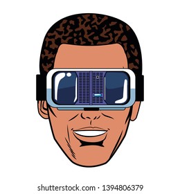 Pop art man face with virtual reality glasses