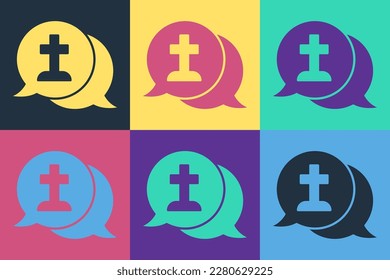 Pop art Man graves funeral sorrow icon isolated on color background. The emotion of grief, sadness, sorrow, death.  Vector