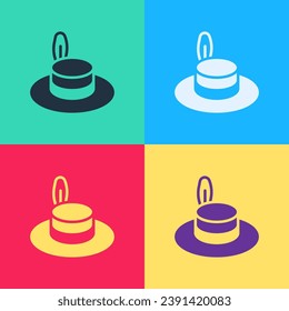 Pop art Man hat with ribbon icon isolated on color background.  Vector