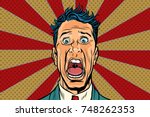 pop art man screams in horror, panic face. Pop art retro vector illustration