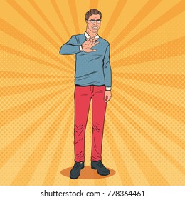 Pop Art Man Showing Gesture of Disgust. Stop Hand Sign. Vector illustration
