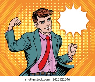 Pop art of man showing joy, The concept of successful pop art, retro style