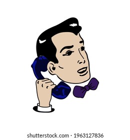 Pop Art Mann, der am Telefon eine Comicbuchfigur spricht