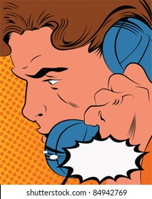 Pop Art Man talking on the phone .Vector Illustration