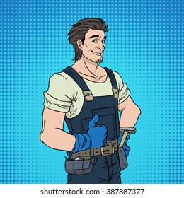 Pop Art man in uniform. Retro comic poster. Vector illustration.