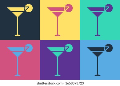 Pop art Martini glass icon isolated on color background. Cocktail icon. Wine glass icon.  Vector Illustration