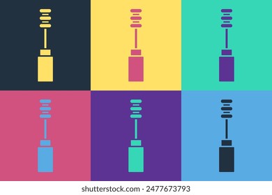 Pop art Mascara brush icon isolated on color background.  Vector