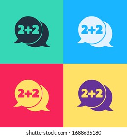 Pop art Math system of equation solution on speech bubble icon isolated on color background.  Vector Illustration