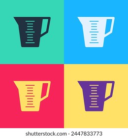 Pop art Measuring cup to measure dry and liquid food icon isolated on color background. Plastic graduated beaker with handle.  Vector