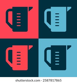 Pop art Measuring cup to measure dry and liquid food icon isolated on color background. Plastic graduated beaker with handle.  Vector