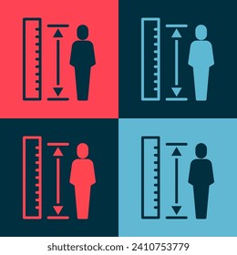 Pop art Measuring height body icon isolated on color background.  Vector